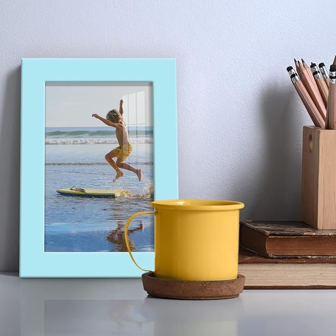 Renditions Gallery 4x6 inch Picture Frame High-end Modern Style, Made of Solid Wood and High Definition Glass Ready for Wall and Tabletop Photo Display, Blue Frame