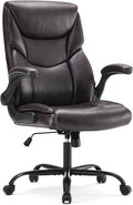 Sweetcrispy Computer Gaming Chair, Ergonomic High Back Heavy Duty Task Desk Office Chairs with Wheels, Flip-up Arms, Adjustable Height, PU Leather, Brown
