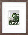 Egofine 11x14 Picture Frame Made of Solid Wood with Plexiglass, Display Pictures 5x7/8x10 with Mat or 11x14 Without Mat for Tabletop and Wall Mounting, Rustic Brown