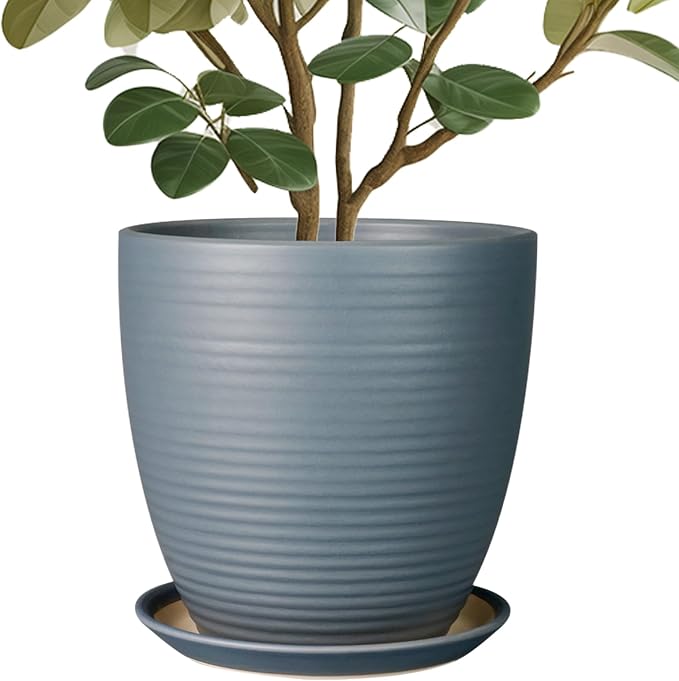 10 Inch Ceramic Planter Round Plant Pots for Plants Indoor Outdoor Glaze Large Flower Pot with Drainage Hole and Saucer Gray
