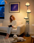 Lightdot Globe Floor Lamp with Shelf 3-Lights Modern Dimmable Floor Lamps 3000K Warm White Bulbs Included Black Tall Standing Lamp with 5Lbs Heavy Base for Living Room/Bedroom/Sofa Beside/Corner Decor