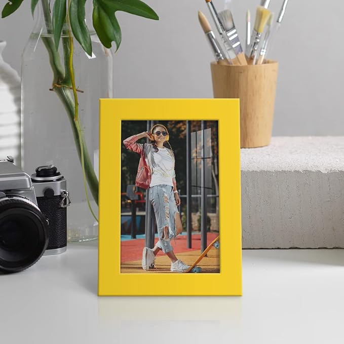 Renditions Gallery 4x6 inch Picture Frame High-end Modern Style, Made of Solid Wood and High Definition Glass Ready for Wall and Tabletop Photo Display, Yellow Frame