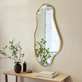 Irregular Wall Mirror, 30"x20" Asymmetrical Decorative Accent Mirror with Black Metal Frame, Organic Shape Mirrors for Entryway Bedroom Living Room, Horizontal or Vertical Hanging