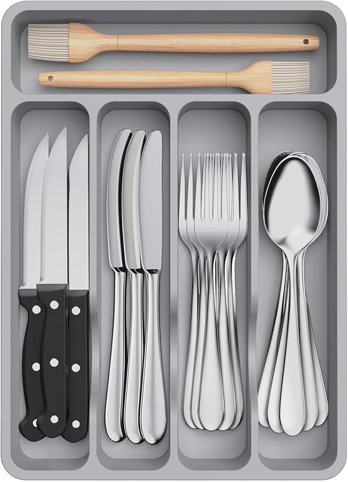 Lifewit Silverware Drawer Organizer Tray, Plastic Cutlery Storage