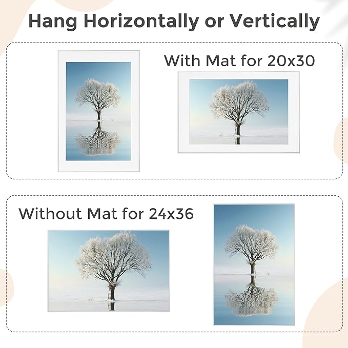 24x36 Metal Picture Frame For Wall With Mat For 20x30, 24''x36'' Aluminum Photo Frames With Tempered Glass For Home Decor, Minimalist Modern Poster Frame Horizontally Vertically Set of 2, Silver