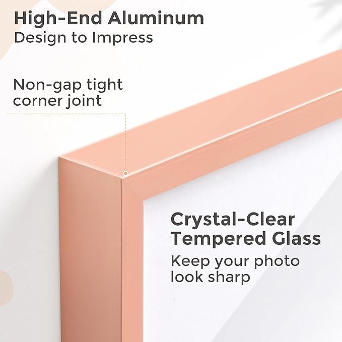 16x16 Metal Square Picture Frame For Wall With Mat For 12x12, 16''x16'' Aluminum Photo Frames With Tempered Glass, Minimalist Modern Poster Frame Horizontally Vertically, Rose Gold