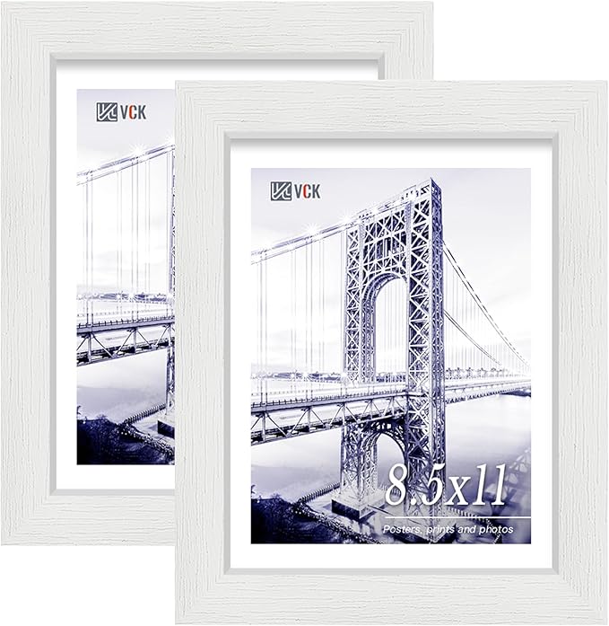 VCK 8.5x11 Certificate Frame, White Wood 8 1/2 x 11 Picture Diploma Document Frames for Wall and Tabletop, 2 Pack