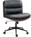 Office Chair, Criss Cross Legged Office Desk Chairs with Wheels, PU Leather Adjustable Swivel Walnut Task Chair with Wide Seat, Ergonomic Mid Back Computer Chair for Meeting Room, Home
