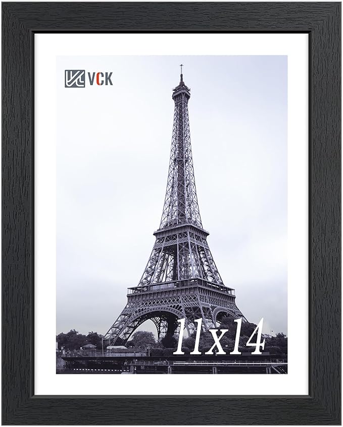 VCK 11x14 Picture Frame, Black Wood 14 x 11 Diploma Document Frames, Home or Gallery Wall Hanging, 1 Pack