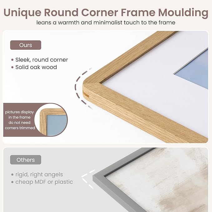 5x7 Picture Frame - Solid Oak Wood 5 x 7 Photo Frame, 5''x7'' Frame With Mat For 4x6, Tabletop and Wall Display, Hanging Hardware Included, 5 By 7 Picture Frame Wood, Natural Oak
