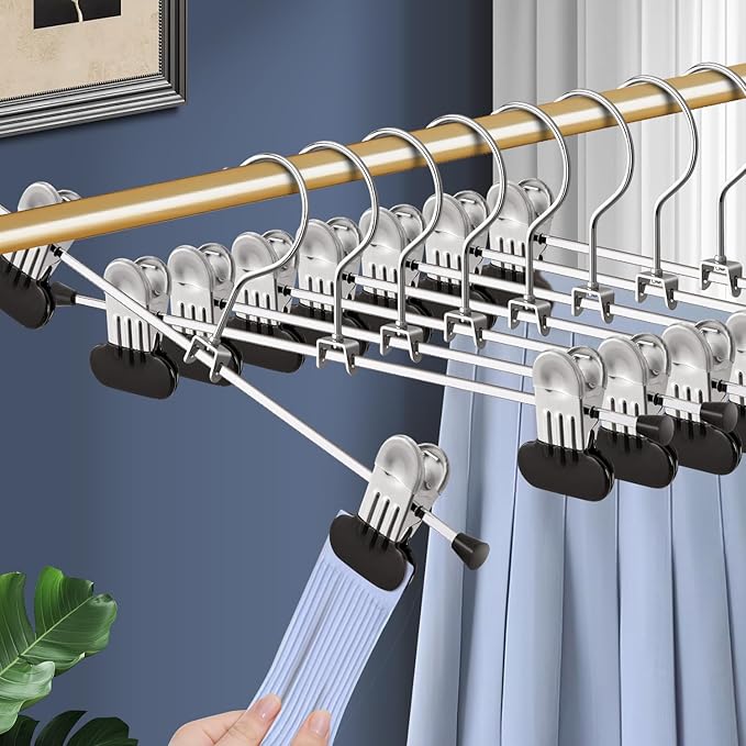 14Inch Pants Hangers with Wide Clips 50 Pack Adjustable Skirt Hangers for Women Non-Slip Clothes Hanger for Pants Heavy Duty Space Saving Trousers Hanger for Jeans,Shorts Black
