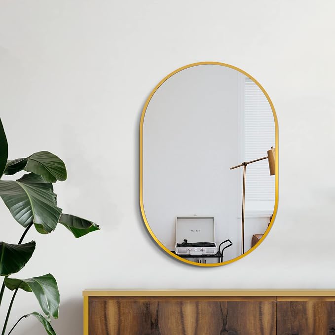 Bathroom Mirror for Wall, 30''x20'', Gold Oval Mirror for Bedroom Entryway Bathroom, Metal Framed Vanity Mirror(30''x20'',Gold)