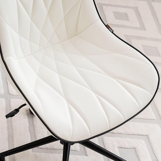 Rowill Modern Office Chair - Ergonomic Swivel Leather Desk Chair with Curved Backrest, Height Adjustable Rolling with Wheels, Perfect for Study Room & Office, White