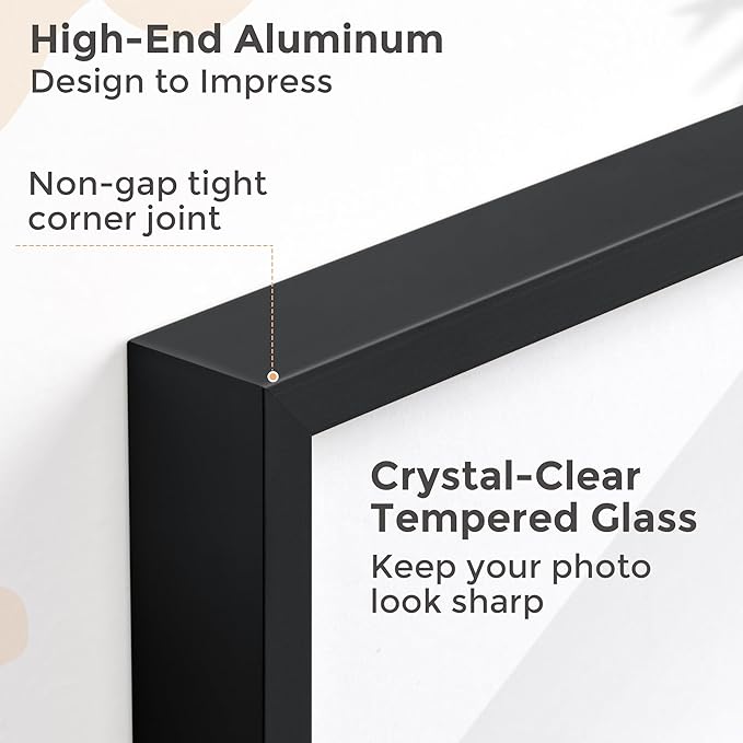 5x6 Metal Picture Frame - Black Aluminum Photo Frames Real Real Glass,Tabletop Display,Mounting Horizontally or Vertically Decor for Wall Gallery Poster Photo 6x5 Frames, Black