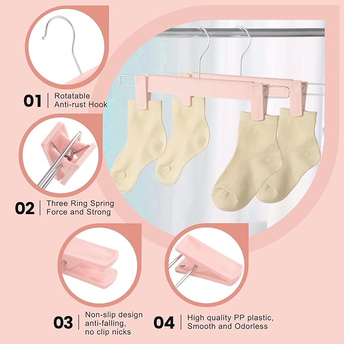 20 Pack Pants Hangers with Adjustable Non-Slip Clips Anti-Rust Hanging Hook for Trouser,Skirts,Jeans,Clothes Hangers Pink