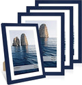 10x14 Picture Frame Set of 4, 10 x 14 Wood Photo Frames with Mat for 8x12 or 30x40cm Diamond Painting Art, Wooden Frame with Real Glass Cover for Wall and Tabletop Display,Blue