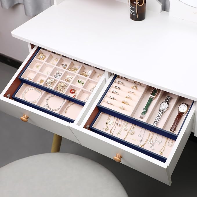 LANDICI Stackable Jewelry Organizer Trays 4 Set, PU Leather Jewelry Organizer