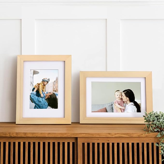 Egofine 6x8 Picture Frame Made of Solid Wood with Plexiglass, Display Pictures 4x6 with Mat or 6x8 Without Mat, for Table Top and Wall Mounting Photo Frame, Natural Wood