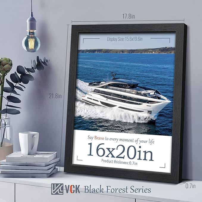 VCK 16x20 Poster Frame with Exclusive Black Woodgrain, Solid Wood Picture Frames for Wall - 2 pack