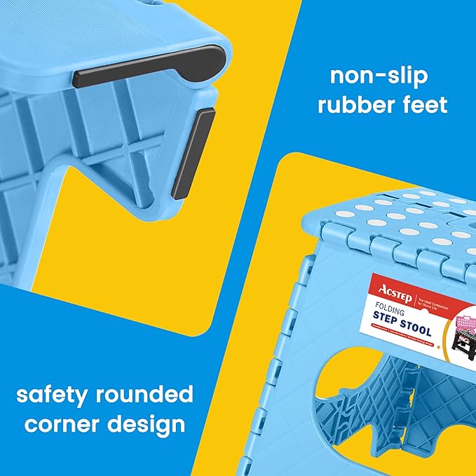ACSTEP Folding Step Stool for Adults 11 Height Lightweight Plastic Stepping Stool Foldable Step Stool Hold up to 300lbs Non Slip Collapsible Stool Blue