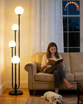 63IN 4-Light Dimmable Floor Lamp, Unique Black Tall Standing Lamps with Globe Shade &3000K Bulbs for Reading, Mid Century Modern Floor Lamp with 5Lbs Heavy Base for Living Room Bedroom Office