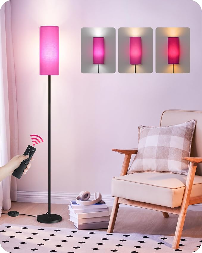 Dimmable Purple Floor Lamp for Living Room with Remote and Foot Switch, Corner Floor Lamp for Bedroom, 64.4" Standing Tall Lamp, 10W 900LM Bulb Included, 3000K-6500K, Linen Shade, FCC Listed Z06LD05W1