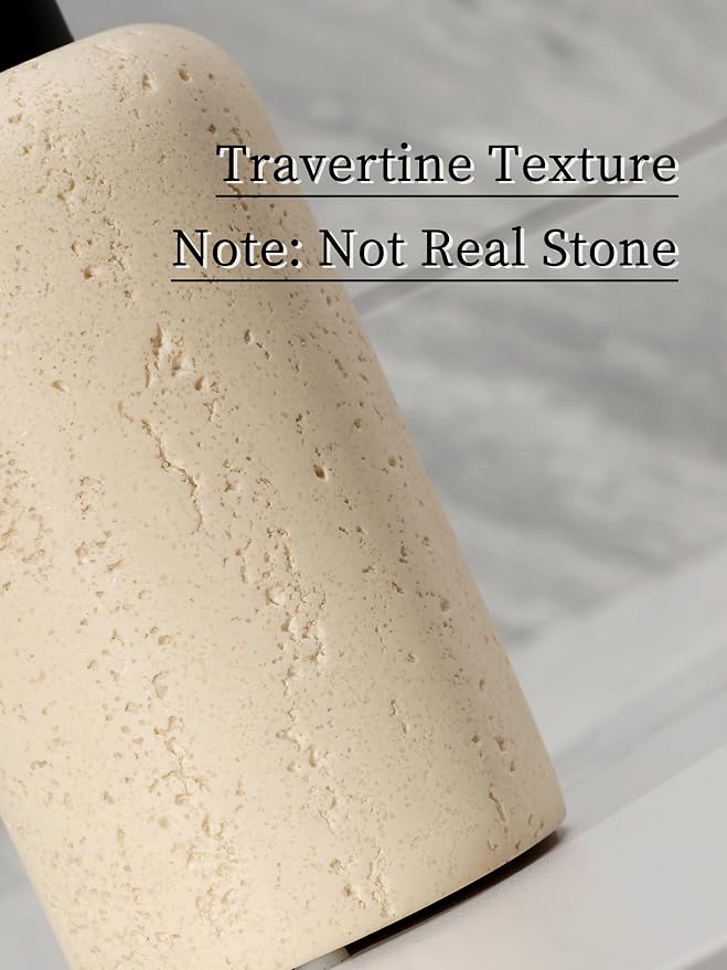 Soap Dispensers 340ML 11OZ, 2PCS Luxurious Hand Dish Shampoo Lotion Soap Dispenser Jar, Travertine Soap Pump Bottles for Kitchen Bathroom Countertop (Faint Yellow)