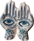 Blue Eye Hand Ceramic Sculpture, Modern Abstract Art Decor Figurine, Hand Shaped Blue Floral Ornament for Living Room, Bookshelf, Office, Home Decor,Decoration Gift