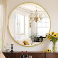 Sweetcrispy 36 Inch Round Wall Mirror with Tempered Glass, Bathroom Mirror Over Sink, Anti-Fog & Waterproof Round Mirrors for Bathroom, Entryway, Bedroom, Shatterproof Design, Gold
