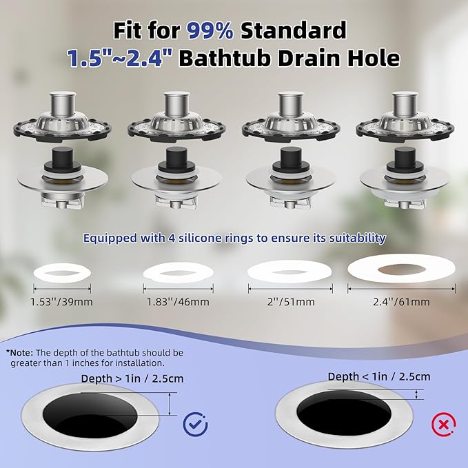 Metal 2 Pack Bathtub Drain Stopper