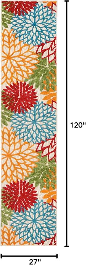 Nourison Aloha Indoor/Outdoor Green 2'3'' x 10' Area--Rug, Tropical, Botanical, Easy--Cleaning, Non Shedding, Bed Room, Living Room, Dining Room, Deck, Backyard, Patio (2x10)