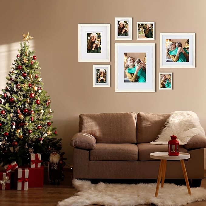Egofine 12x16 Picture Frame Made of Solid Wood with Plexiglass, Display Pictures 9x12/11x14 with Mat or 12x16 Without Mat for Wall Mounting, Beige