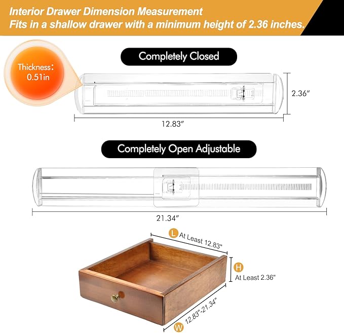 6 Pack Drawer Dividers for Clothes, 2.3" High 13"-21" Adjustable Drawer