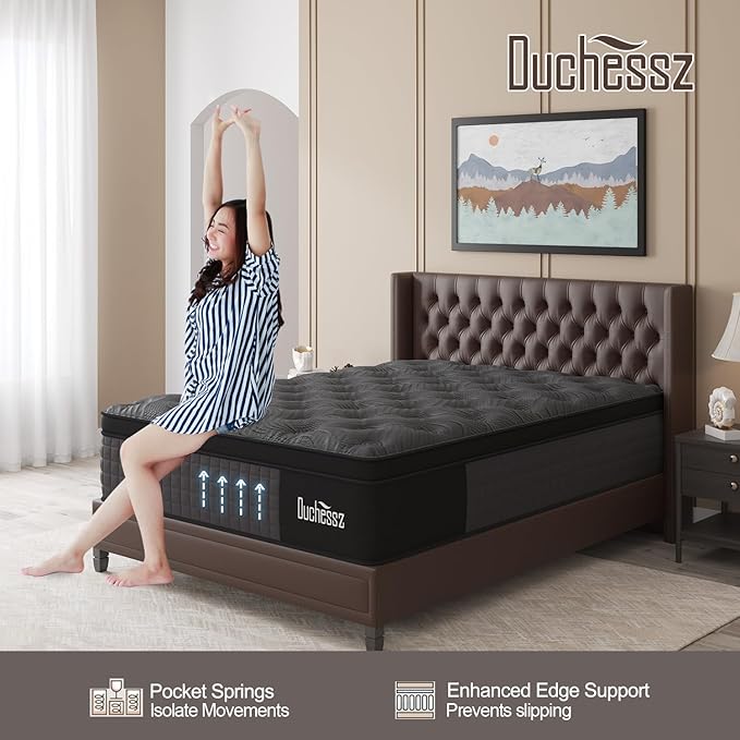 Twin Mattress, 10 Inch Hybrid Mattresses Black with Gel Memory Foam and Individually Pocket Innerspring Euro Top Medium Firm for Motion Isolation, Edge Support, 100 Night Trial