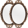 Tstarer Vintage Decorative Gold Framed Mirror, Wall Hanging Mirrors & Tabletop Tray for Bedroom Living Room Dresser Decor, Oval- 9.6" W x 14.3" L (BRONZE-2PACK)