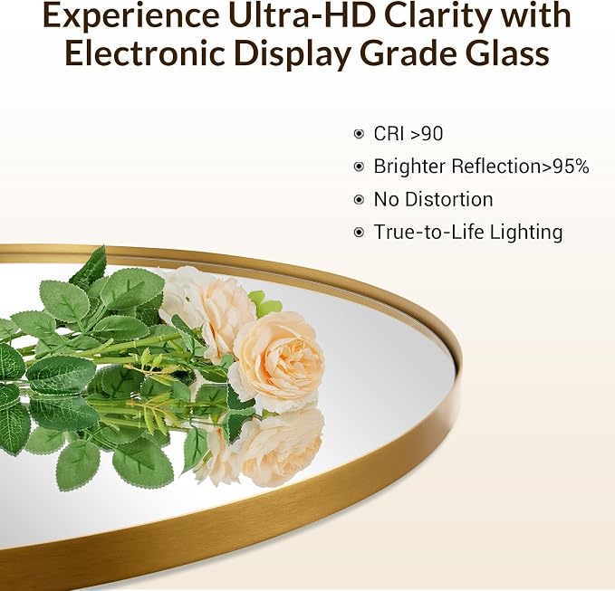 ANDY STAR Round Gold Mirror 30 inch, Brass Mirror with Brushed Gold Frame, Wall Mounted Stainless Steel Metal Frame Round Mirror for Bathroom, Living Room, Bedroom