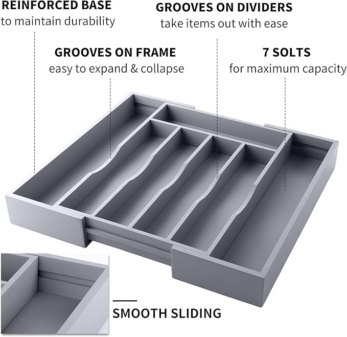 Expandable Bamboo Kitchen Drawer Organizer