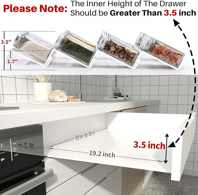 MIUKAA Clear Acrylic Spice Drawer Organizer, 4 Tier- 2 Set Expandable From 13"