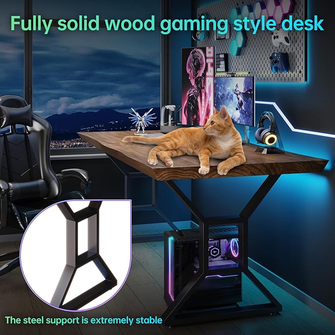 Solid Wood Computer Desk 55-inch Large Office Desk Home Simple Modern Long Study Writing Desk Dining Table for Home Office