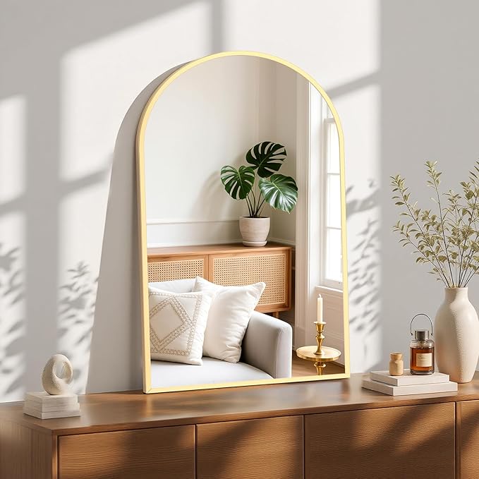 Sweetcrispy 24"x36.5" Arched Gold Bathroom Mirror, Bathroom Mirrors for Over Sink, Modern Wall Mirrors Arch Decorative for Entryway, Bedroom, Vanity,Horizontal or Vertical Hanging