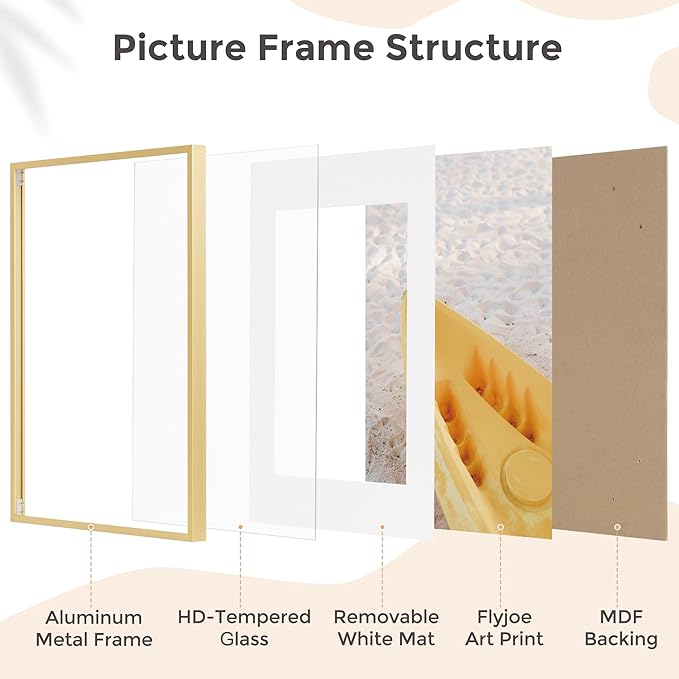 27x40 Metal Picture Frame For Wall With Mat For 24x36, 27''x40'' Aluminum Photo Frames With Tempered Glass For Home Decor, Minimalist Modern Poster Frame Horizontal And Vertical Formats, Gold