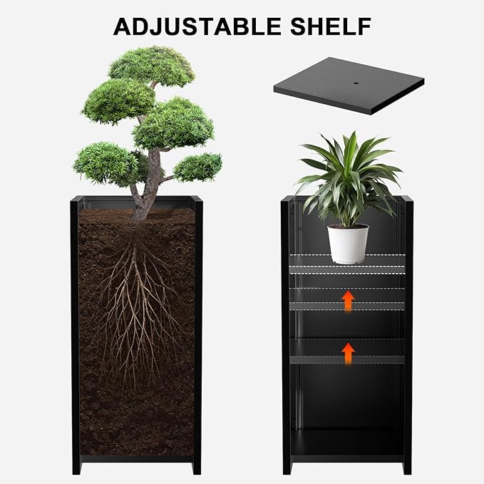Metal Planter Box, Planter Boxes Outdoor Heavy Duty Metal Garden Planter Spliced Flower Pot with Partitions, All-Weather Use with Drainage Holes for Patio/Porch-30 x 14" x 14"