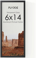 6x14 Metal Picture Frame - Black Aluminum Picture Frames with Real Glass, Wall Mounting Horizontally or Vertically, Simple and Elegant Decor for Wall Gallery Poster Photo 14x6 Frames, Black