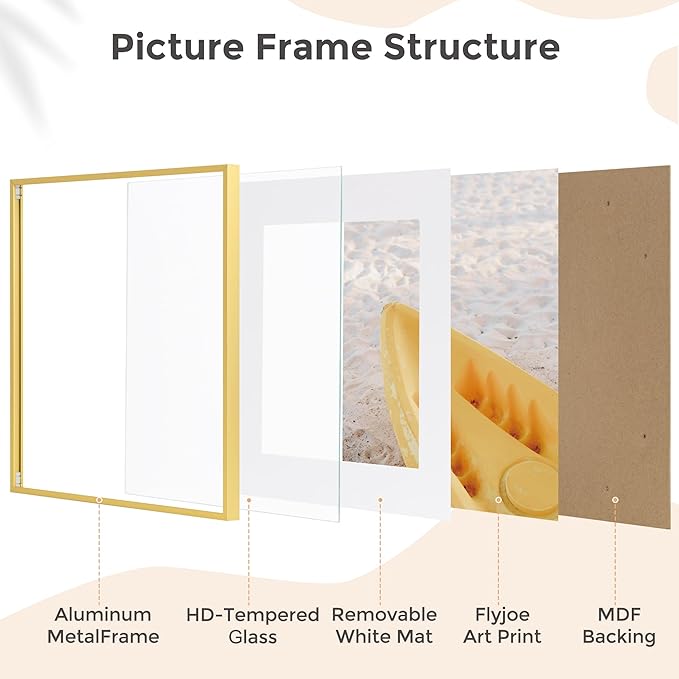 16x16 Metal Square Picture Frame For Wall With Mat For 12x12, 16''x16'' Aluminum Photo Frames With Tempered Glass For Home Decor, Minimalist Modern Poster Frame Horizontally Vertically, Gold
