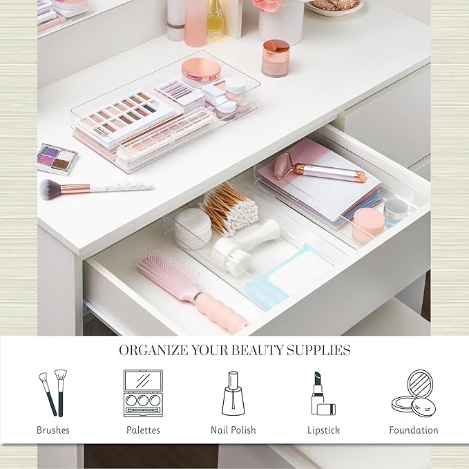 STORi SimpleSort 3-Piece Stackable Clear Drawer Organizer Set | 12" x 6" x 2"