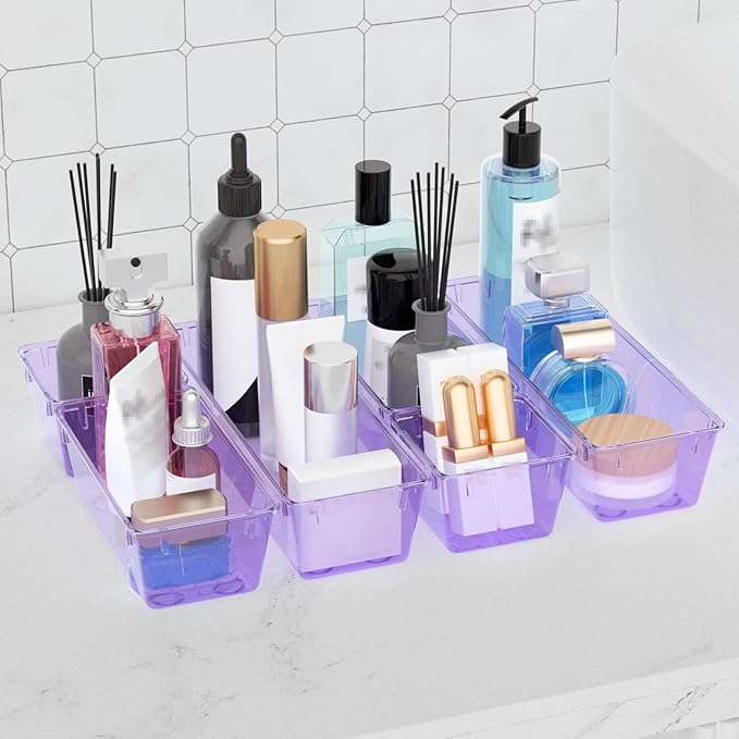 WOWBOX 12 Pack Clear Drawer Organizer Set, Acrylic Drawer Storage Trays