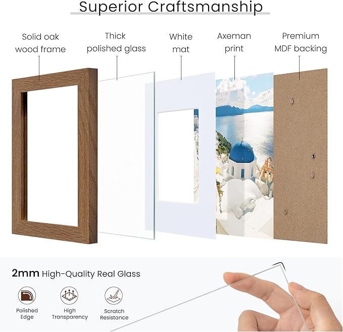 Axeman 24x30 Picture Frame | Solid Oak Wood 24 By 30 Poster Frame With Mat For 18x24 | 24''x30'' Wood Frame | Tempered Glass And Hanging Hardware Included Home Wall Decor Hanging Frame | Walnut