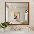 WEER Bathroom Mirror, 36x36 Inch Wall Mirror, Walnut Wood Grain Framed Mirror, Rectangle Vanity Mirror, Tempered Glass, Anti-Rust, Hangs Horizontally or Vertically