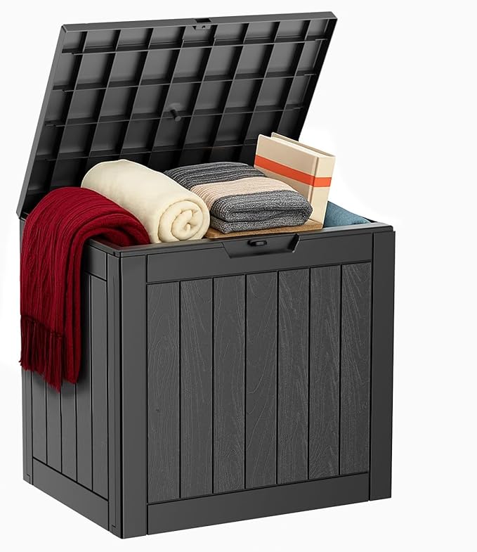 ROJIK 31 Gallon Outdoor Storage Box,Deck Box - Waterproof Patio Furniture, Garden Tools, Cushions, Pool Accessories Storage Bench with Lockable Lid and Side Handles (Black)