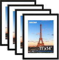 FIXSMITH 11x14 Picture Frame Bulk-4 Pack, Photo Frame with HD Plexiglass, Display Pictures 8x10 with Mat or 11x14 Without Mat, Black Picture Frames Collage Wall Decor, Gallary Wall Frame